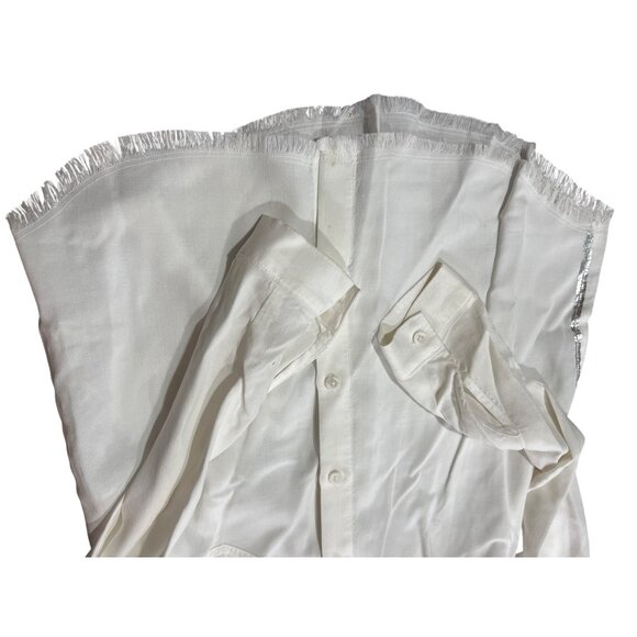 Cloth & Stone XS White Tencel Button-Down Shirt W/ Frayed Hem & Pocket - Picture 12 of 12